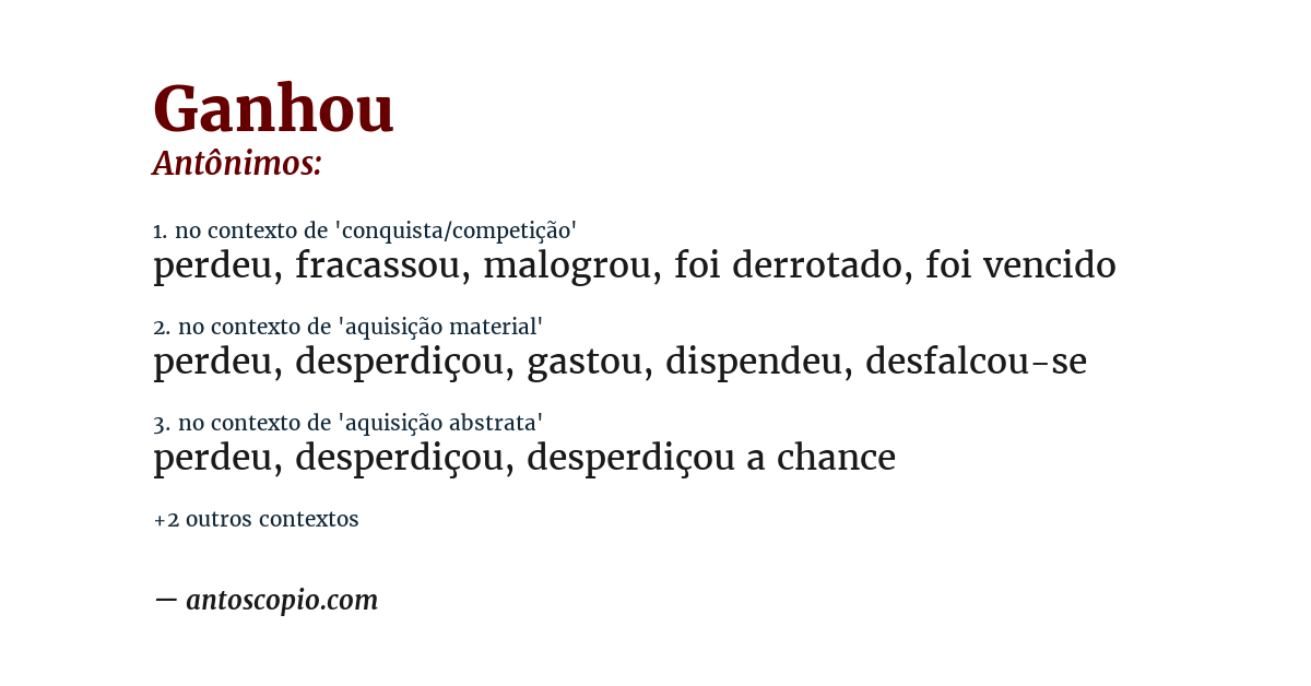 Antônimo de ganhou