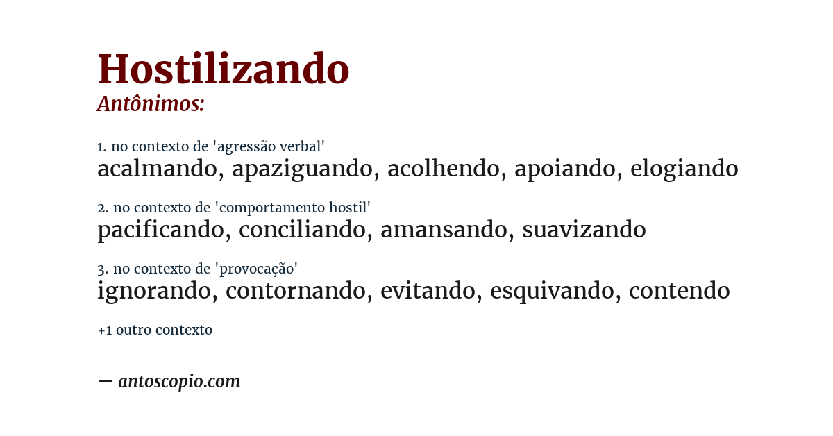 Antônimo de hostilizando