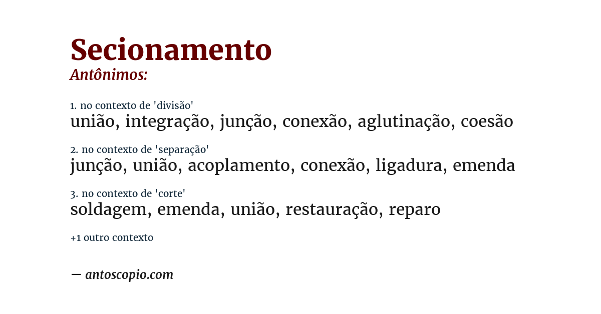 Antônimo de secionamento