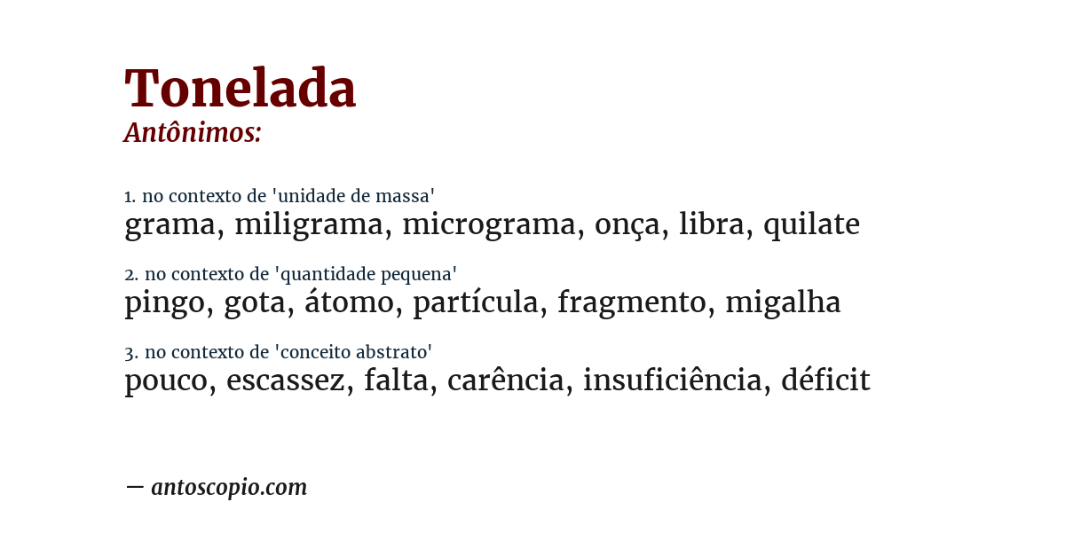 Antônimo de tonelada