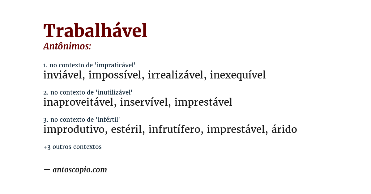 Antônimo de trabalhável