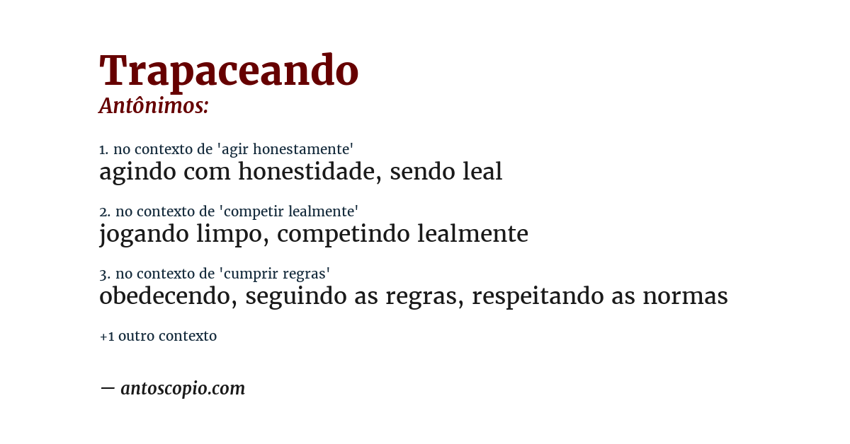 Antônimo de trapaceando