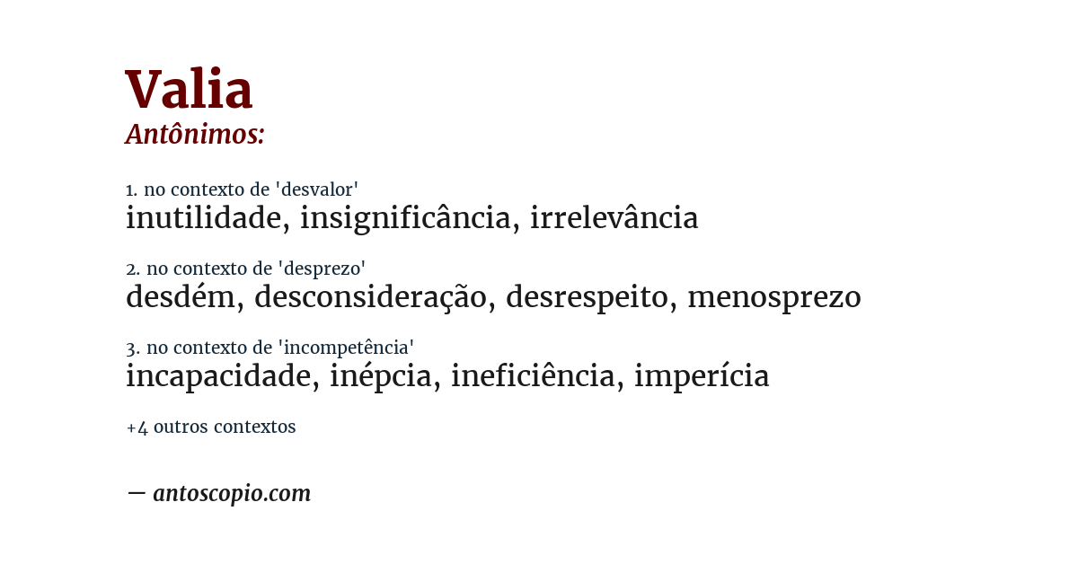 Antônimo de valia