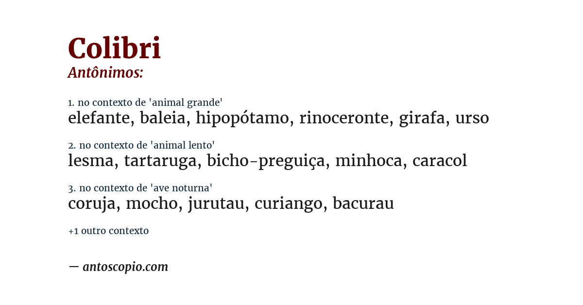 Antônimo de colibri