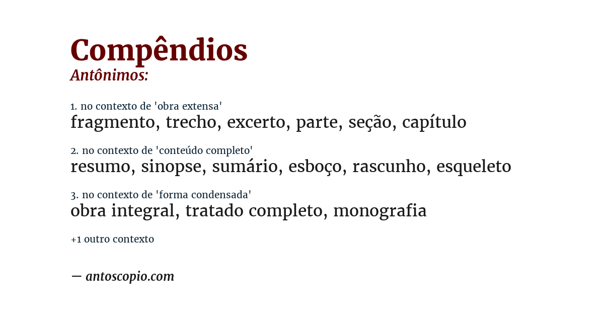 Antônimo de compêndios