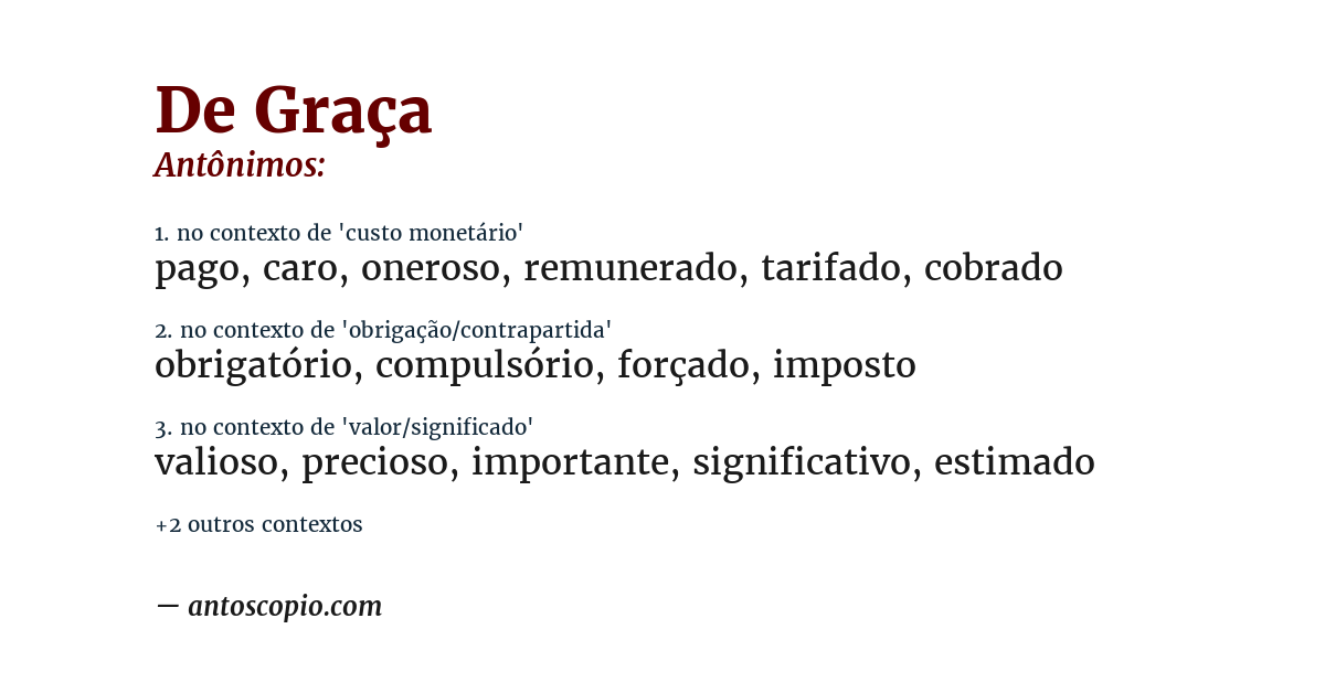Antônimo de de graça