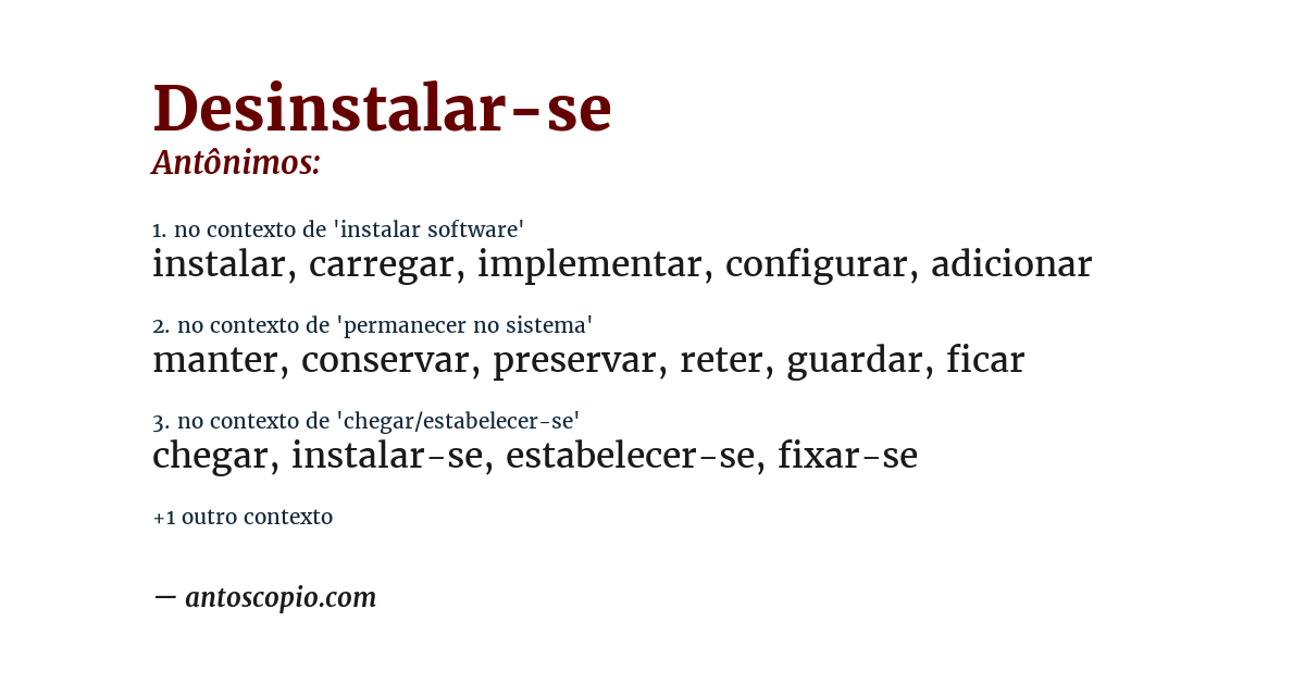 Antônimo de desinstalar-se
