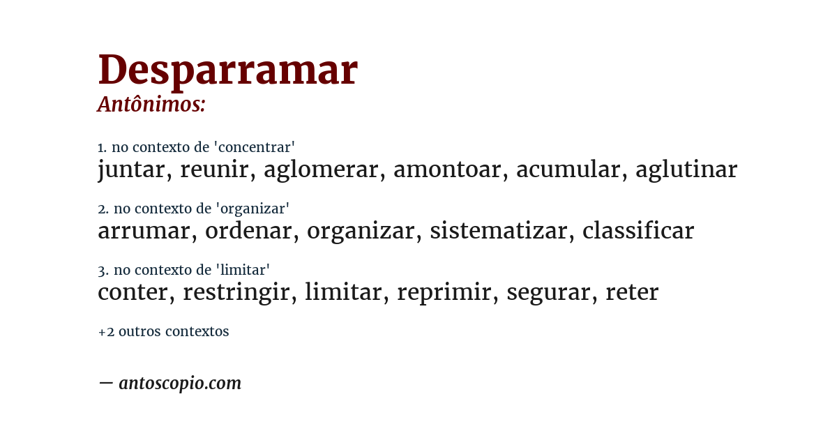 Antônimo de desparramar