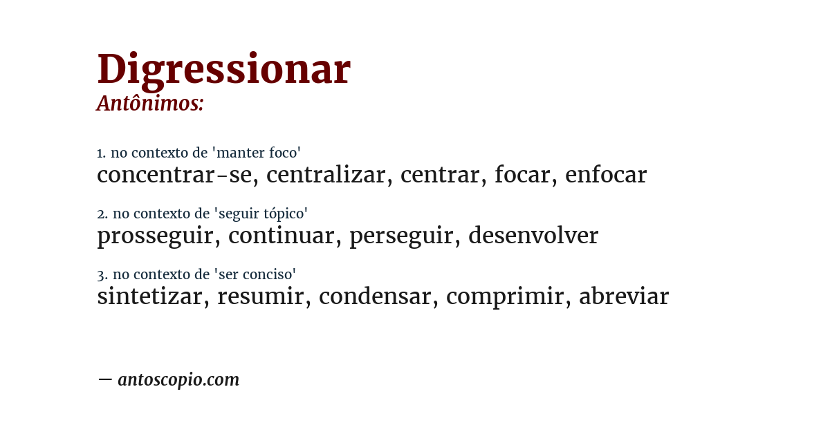 Antônimo de digressionar