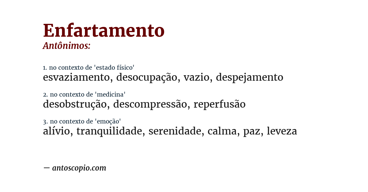 Antônimo de enfartamento