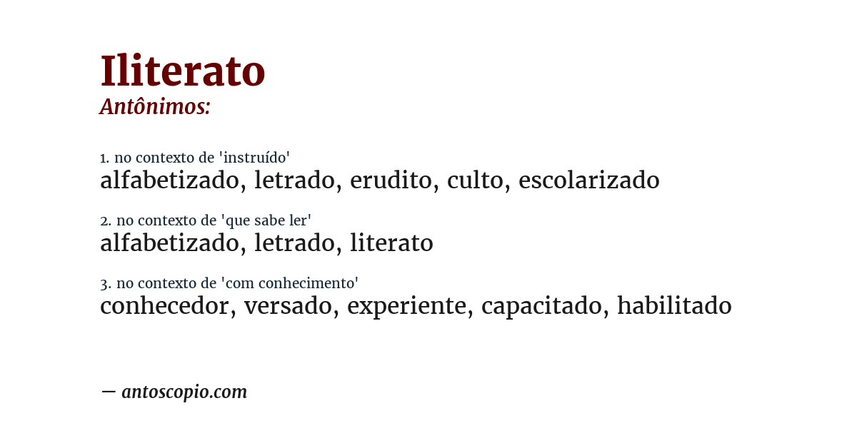 Antônimo de iliterato