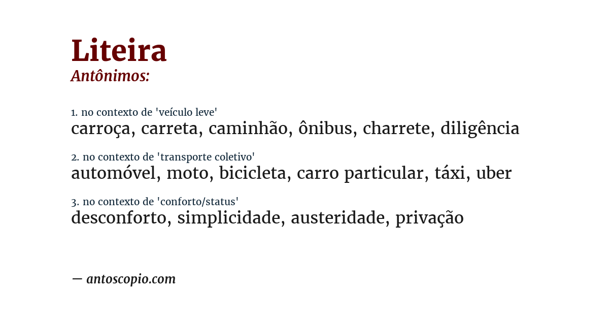 Antônimo de liteira