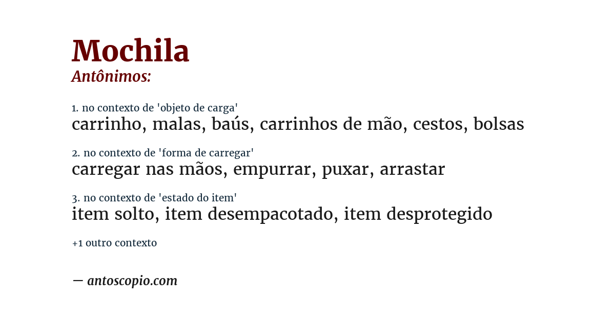 Antônimo de mochila