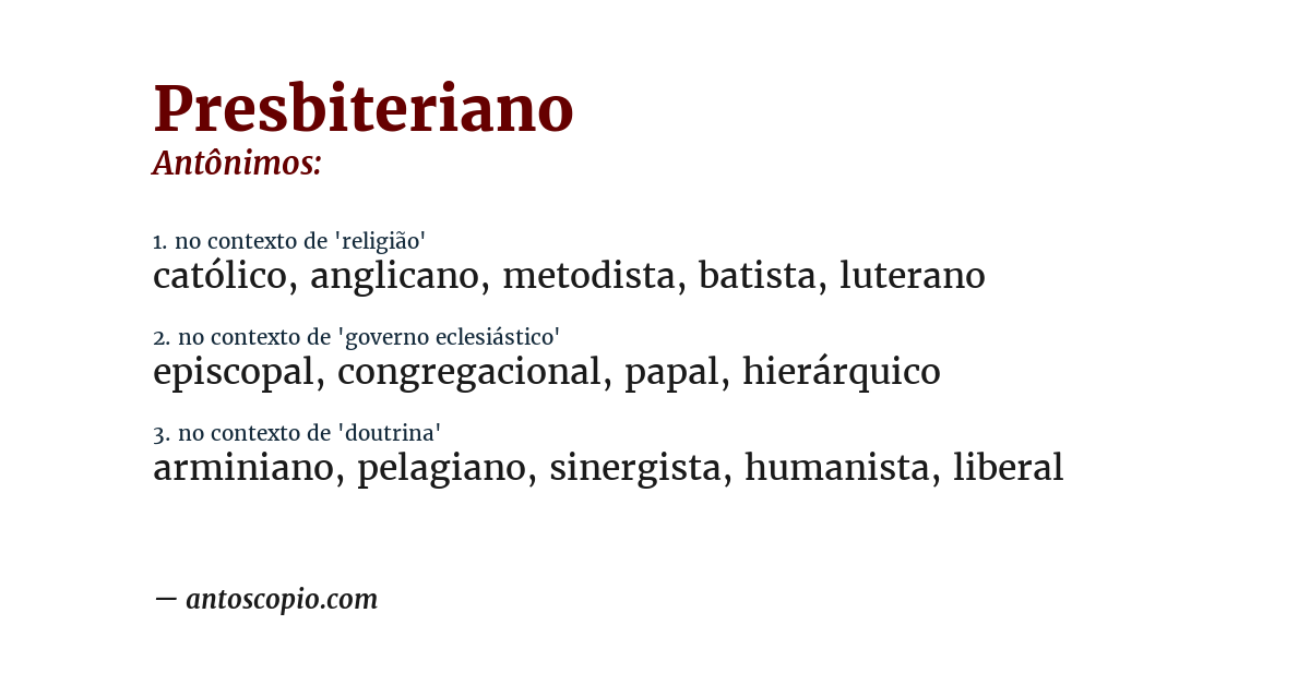 Antônimo de presbiteriano