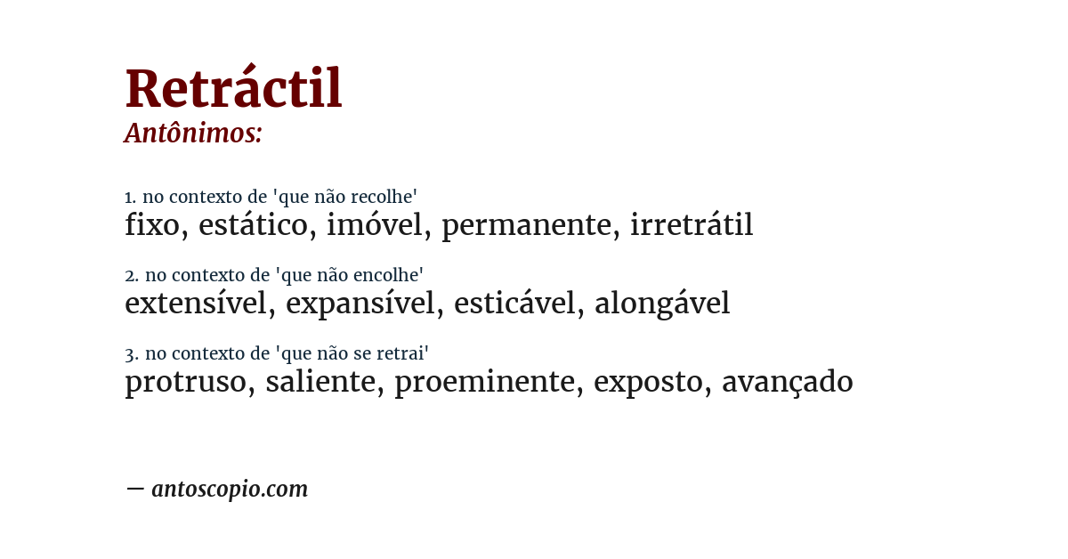 Antônimo de retráctil