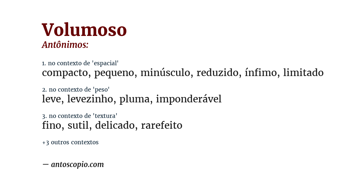 Antônimo de volumoso
