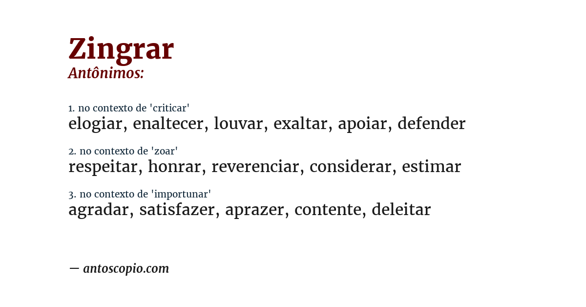 Antônimo de zingrar