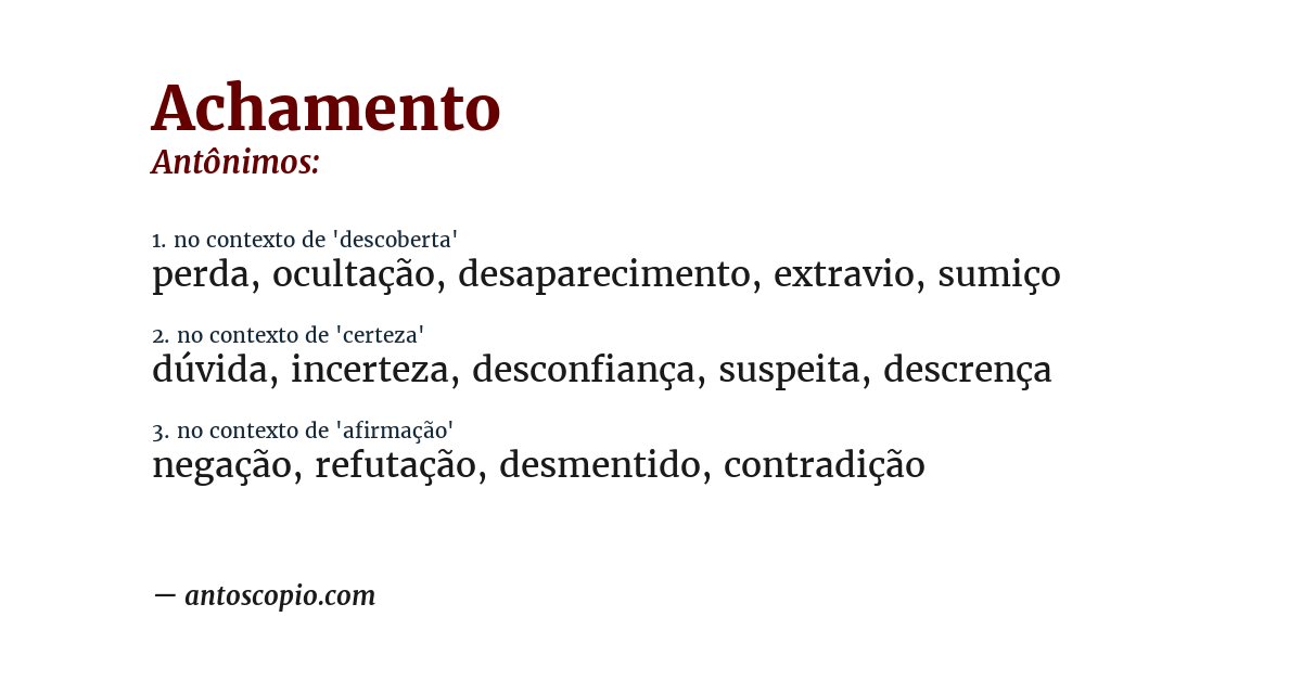 Antônimo de achamento