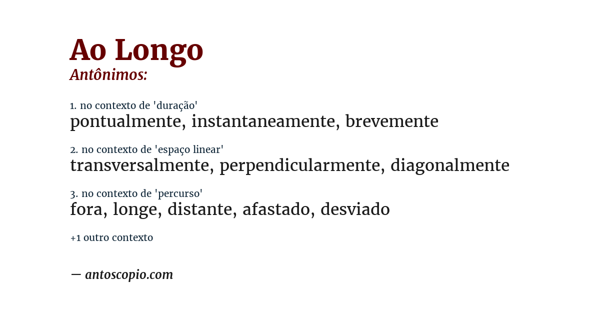Antônimo de ao longo