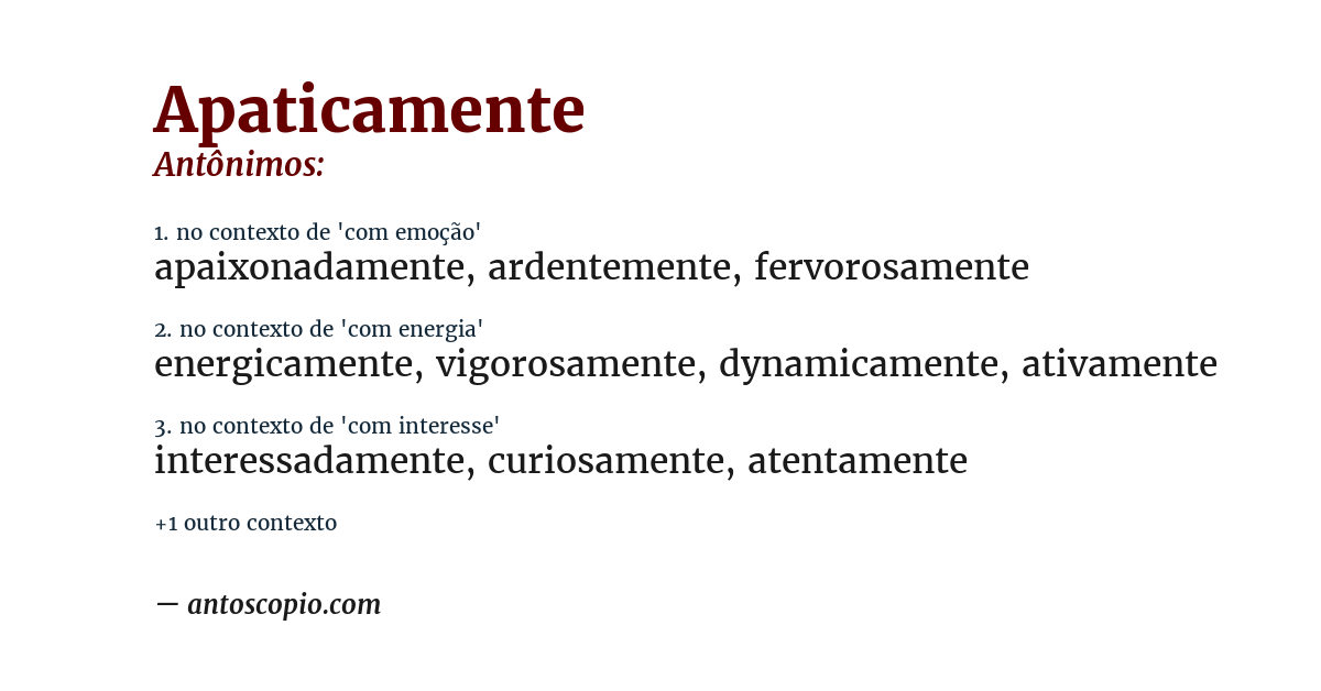 Antônimo de apaticamente