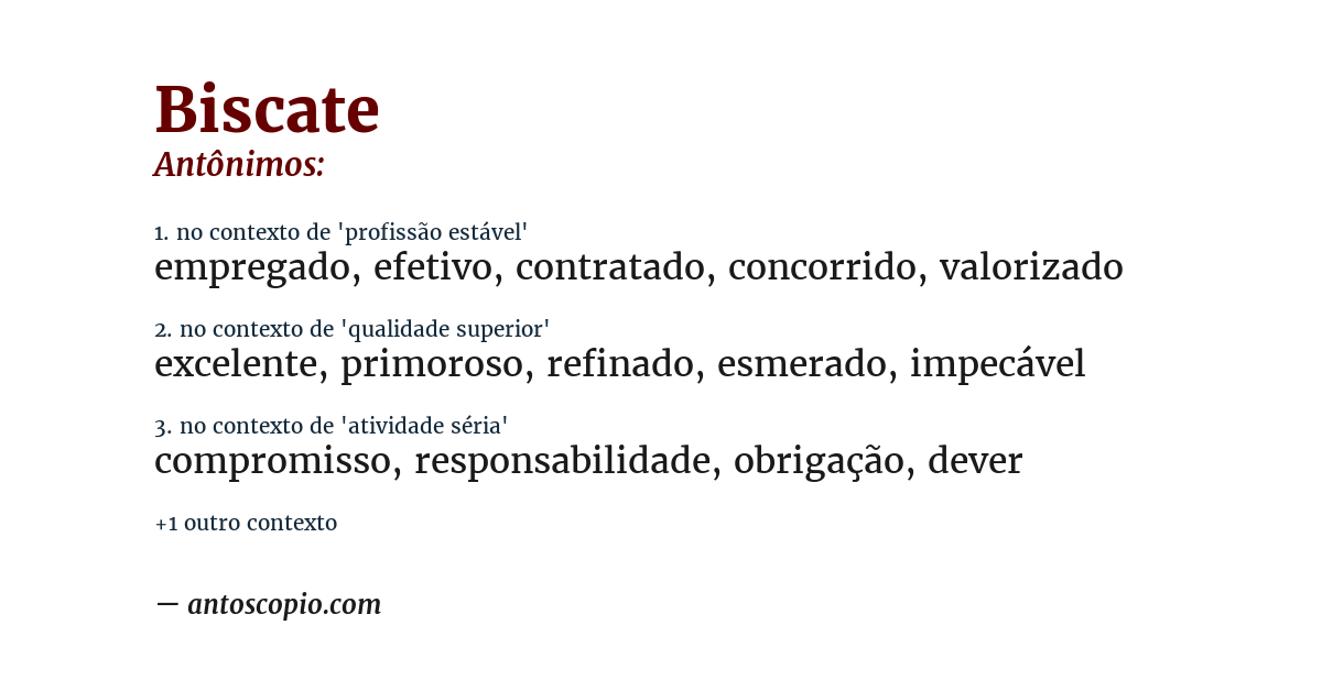 Antônimo de biscate