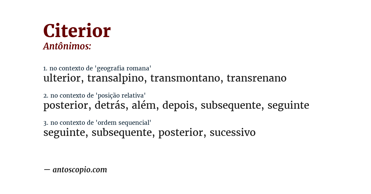 Antônimo de citerior