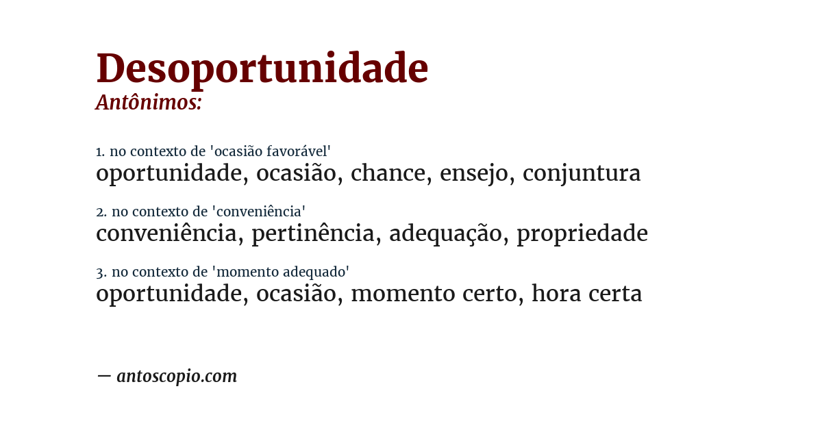 Antônimo de desoportunidade