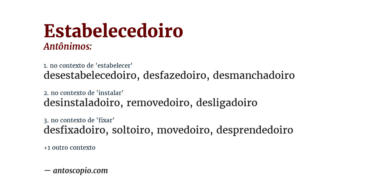 Antônimo de estabelecedoiro