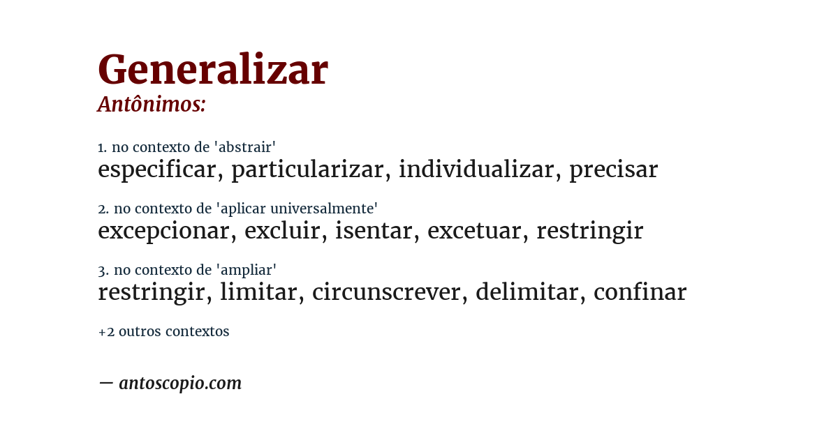 Antônimo de generalizar
