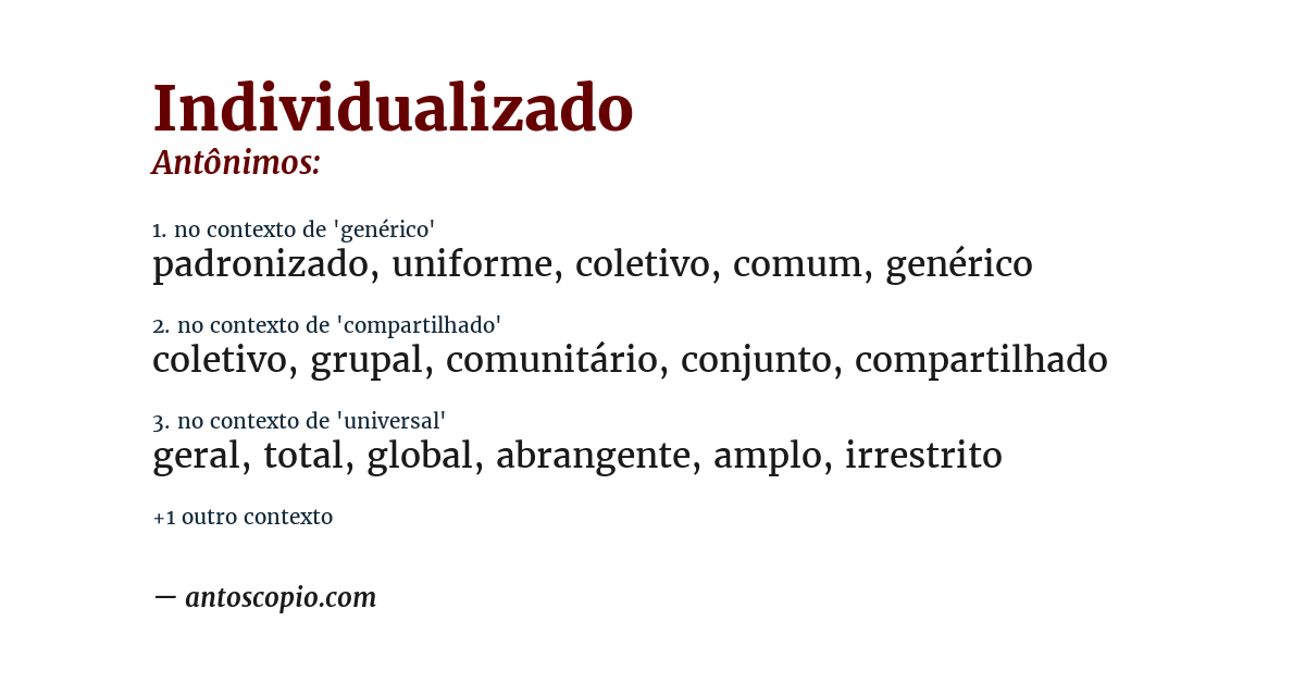 Antônimo de individualizado
