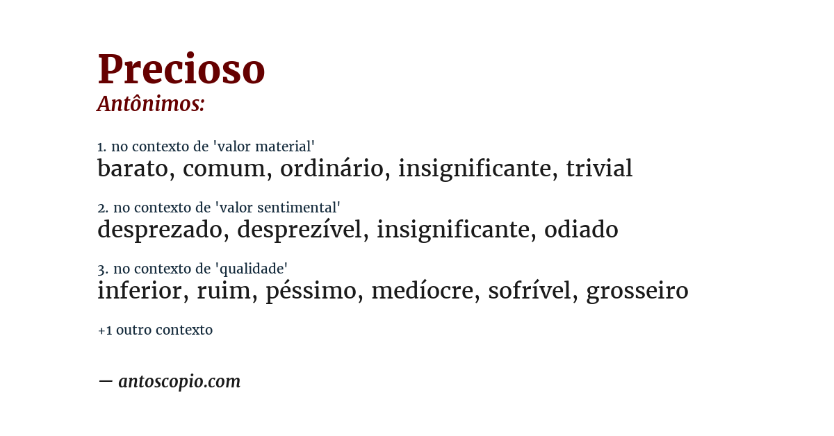 Antônimo de precioso