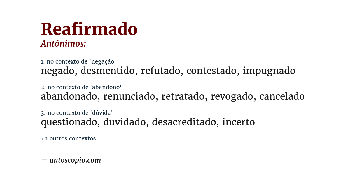 Antônimo de reafirmado