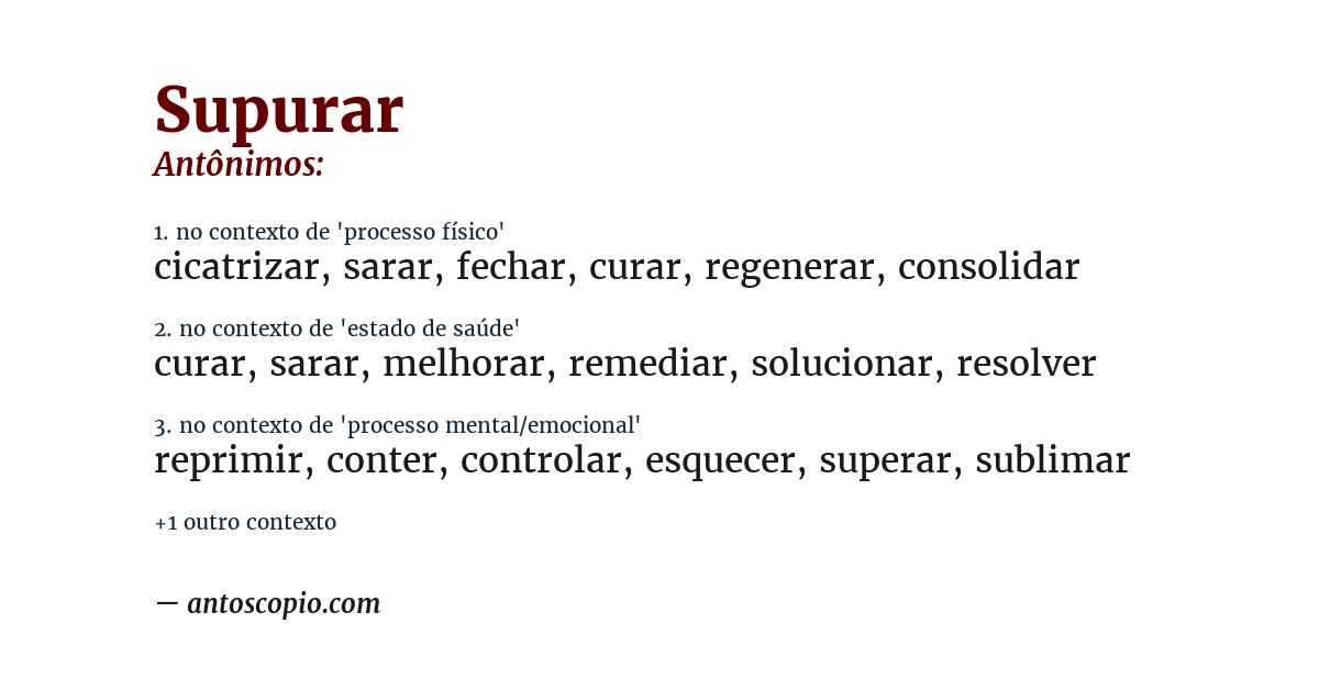 Antônimo de supurar