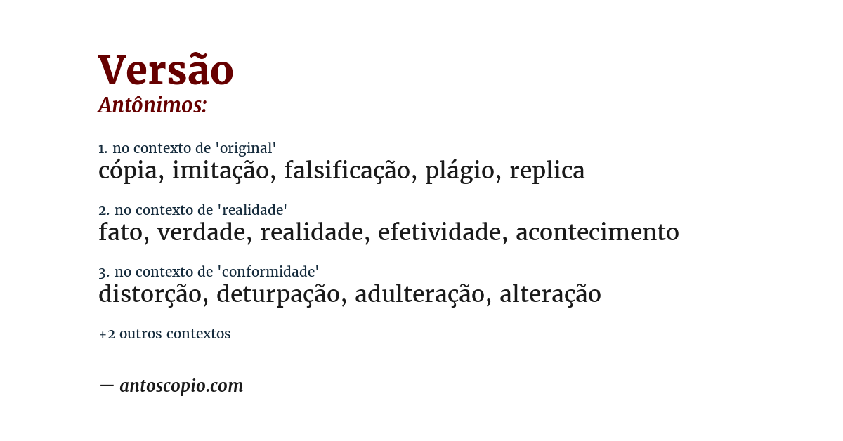 Antônimo de versão