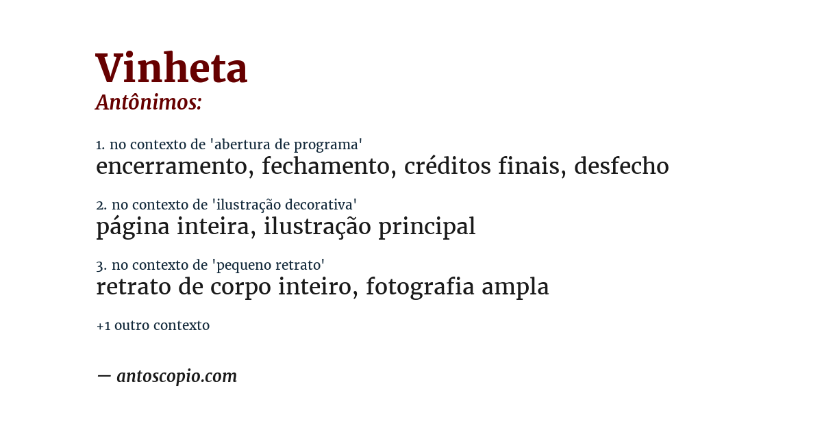 Antônimo de vinheta