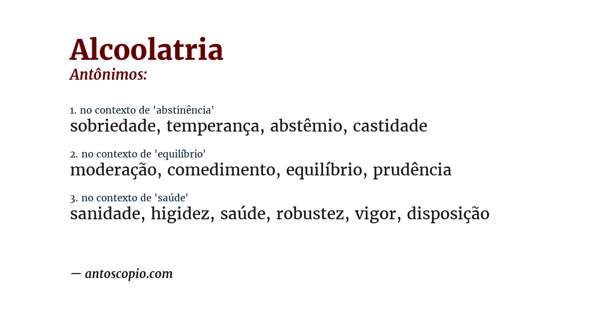 Antônimo de alcoolatria