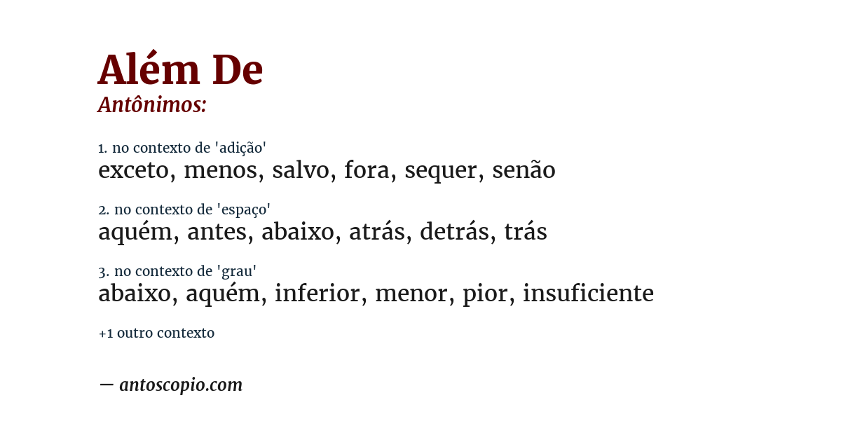 Antônimo de além de