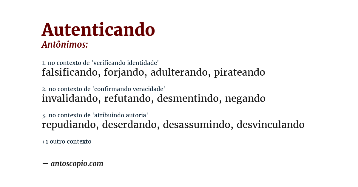 Antônimo de autenticando