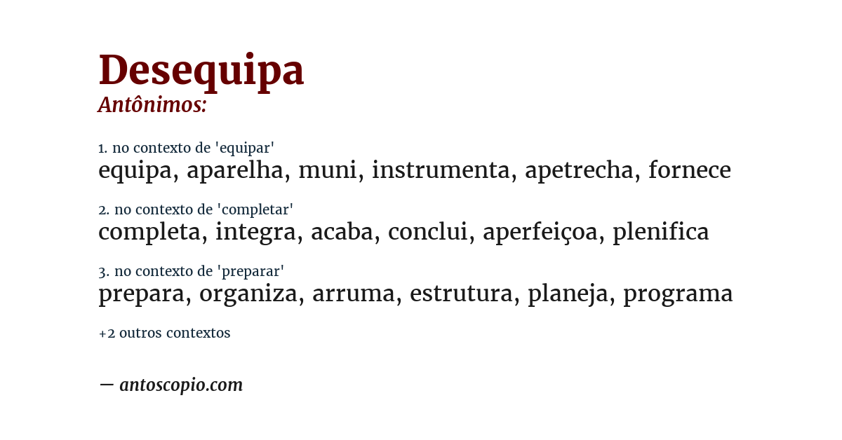Antônimo de desequipa