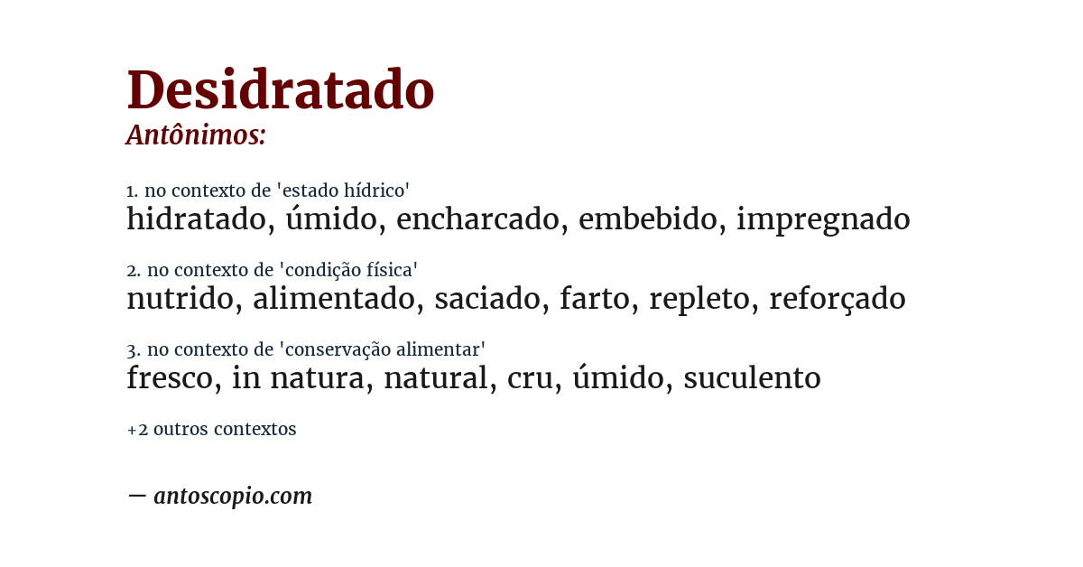 Antônimo de desidratado