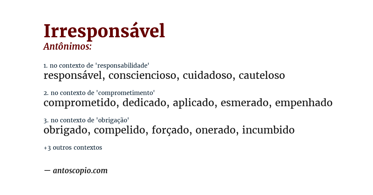 Antônimo de irresponsável