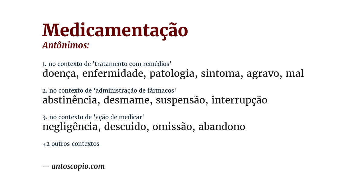 Antônimo de medicamentação