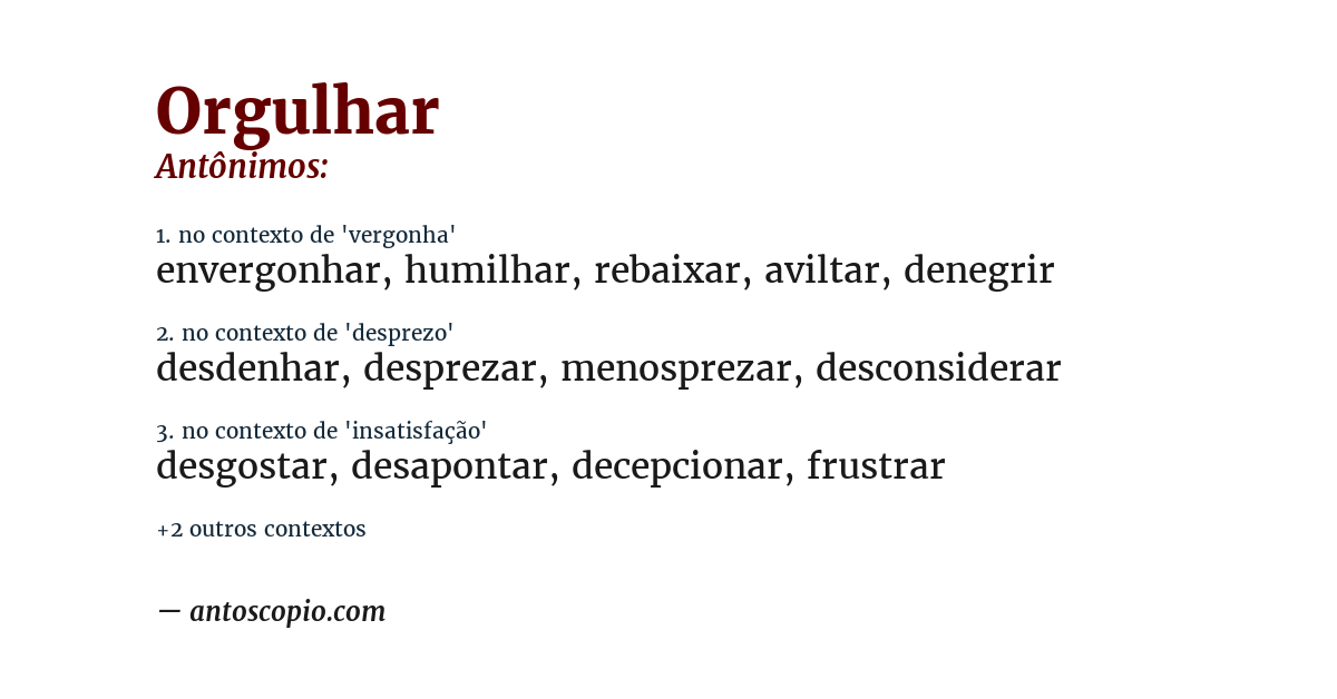 Antônimo de orgulhar