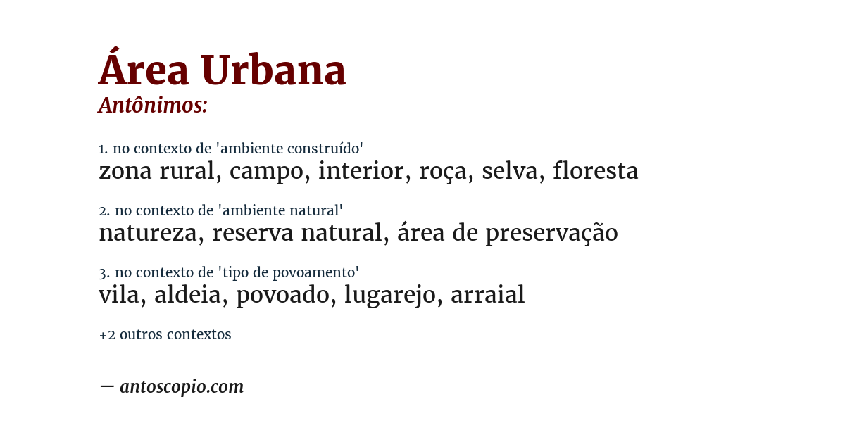 Antônimo de área urbana