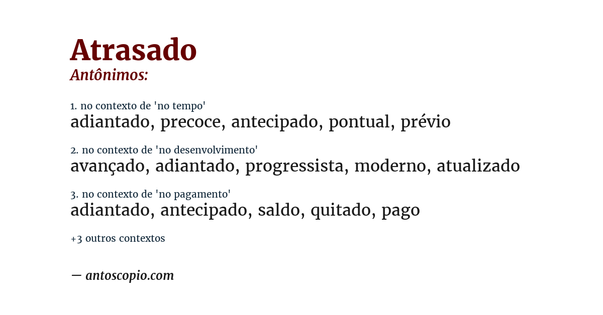 Antônimo de atrasado