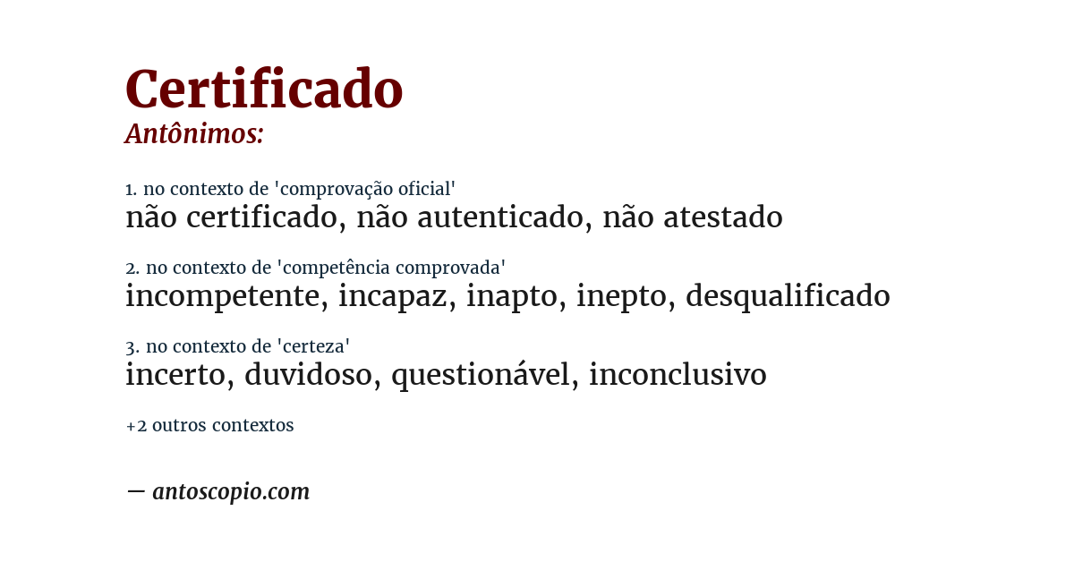 Antônimo de certificado
