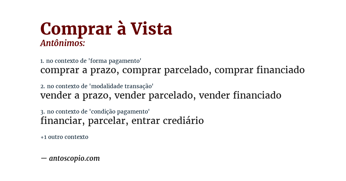 Antônimo de comprar à vista