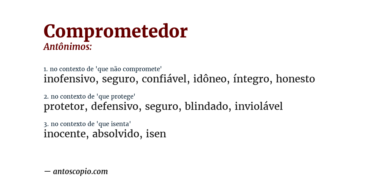Antônimo de comprometedor