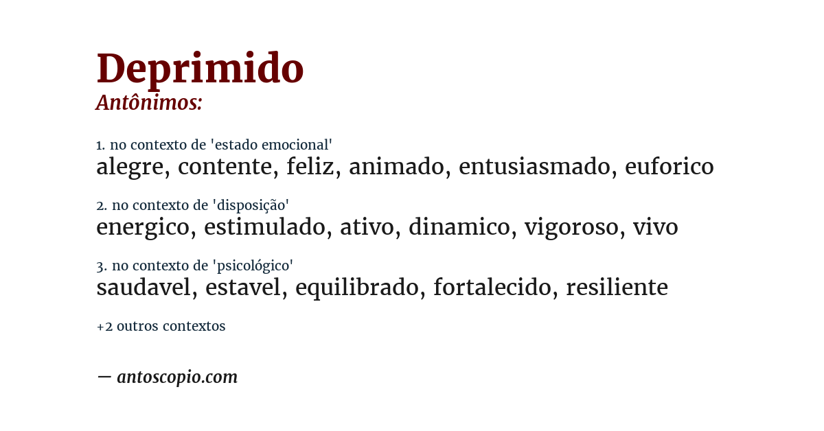 Antônimo de deprimido