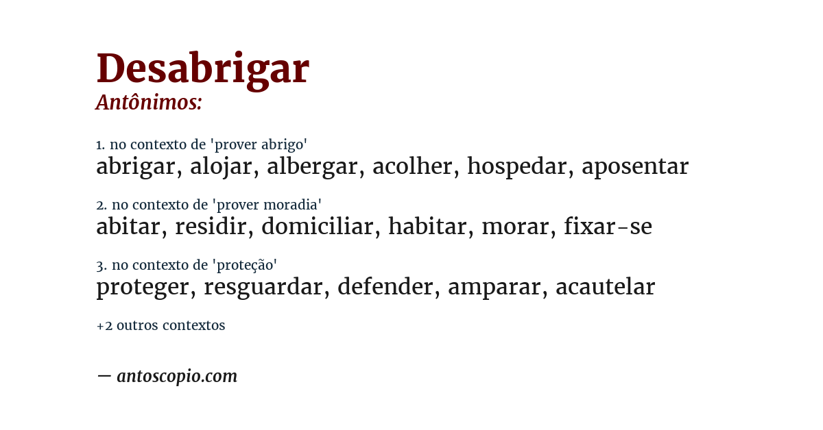 Antônimo de desabrigar